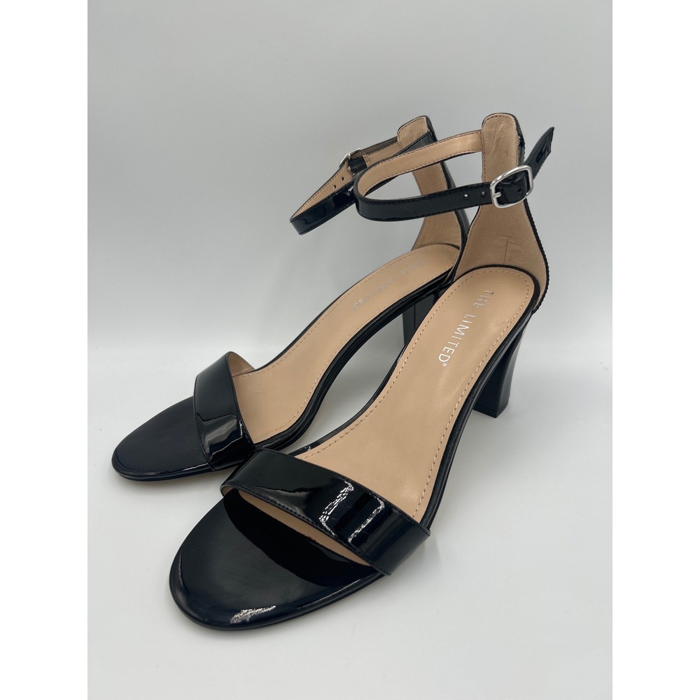 The Limited Womens Black Patent Ankle Strap Block Heel Sandals Size 9.5M